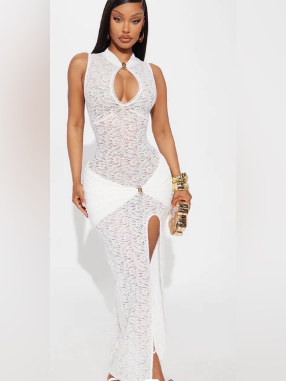 NWT White Lace Cutout Maxi Dress